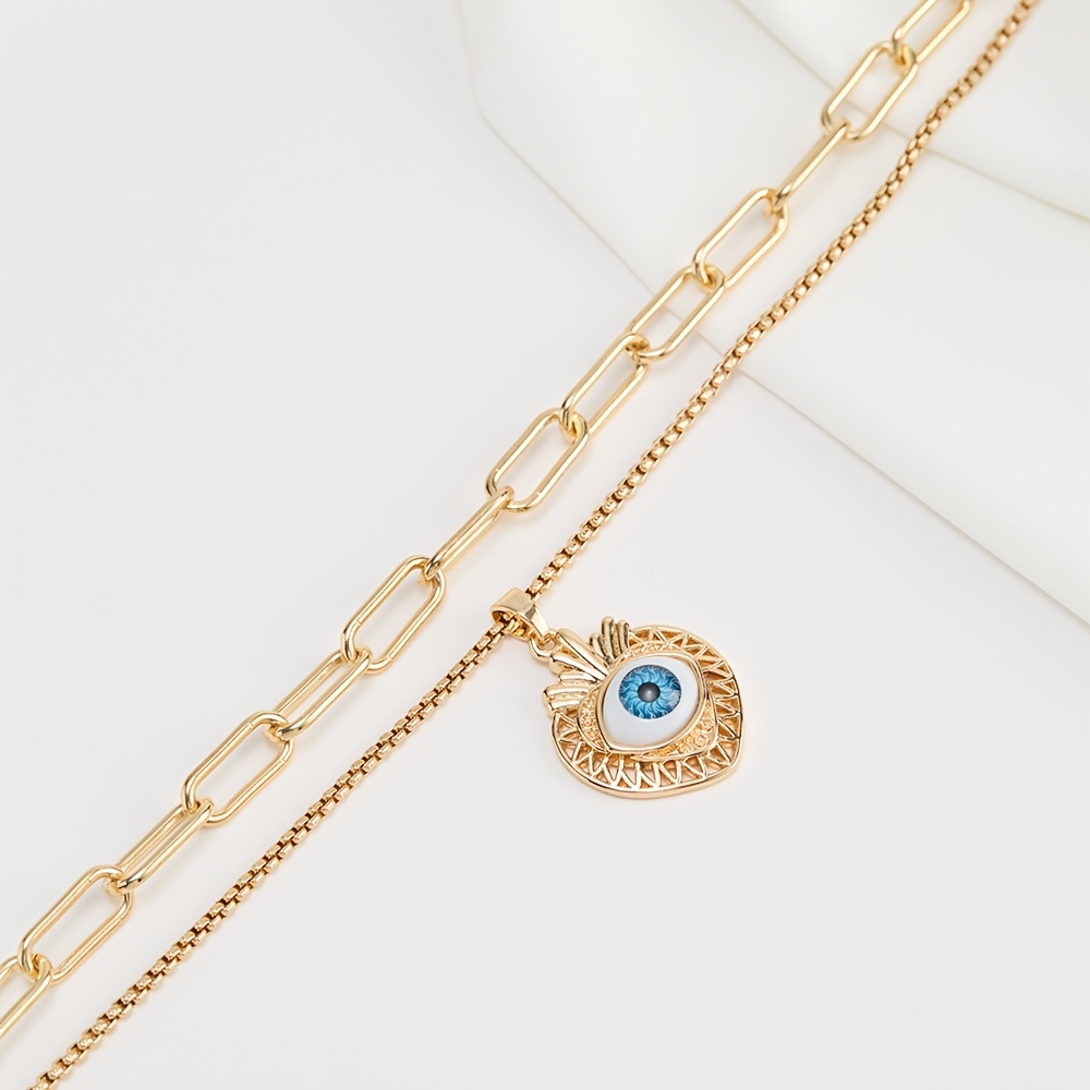 Women's Blue Devil's Eye Stackable Necklace, Light Luxury Style